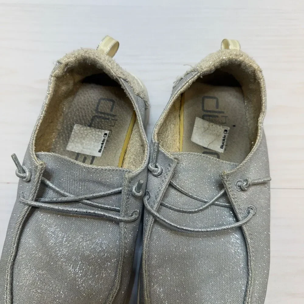 Womens Hey Dude Wendy Holiday Sparkle Silver Casual‎ Slip On Shoes Sz 6